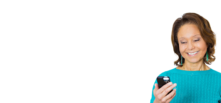 Woman looking at loan approval on her cell phone